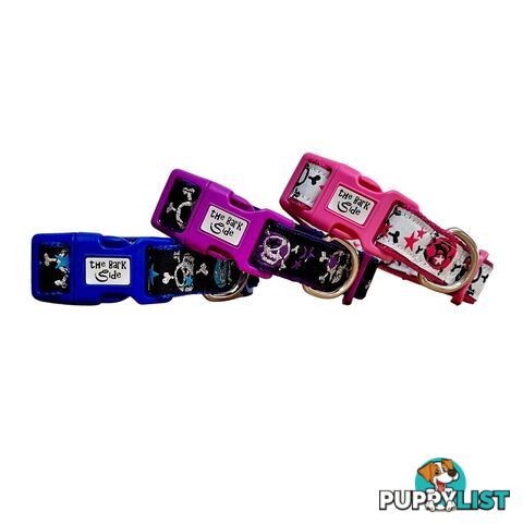 Skulls & Stars Dog Collar - Hand Made by The Bark Side - TBSSKUMEDBLU