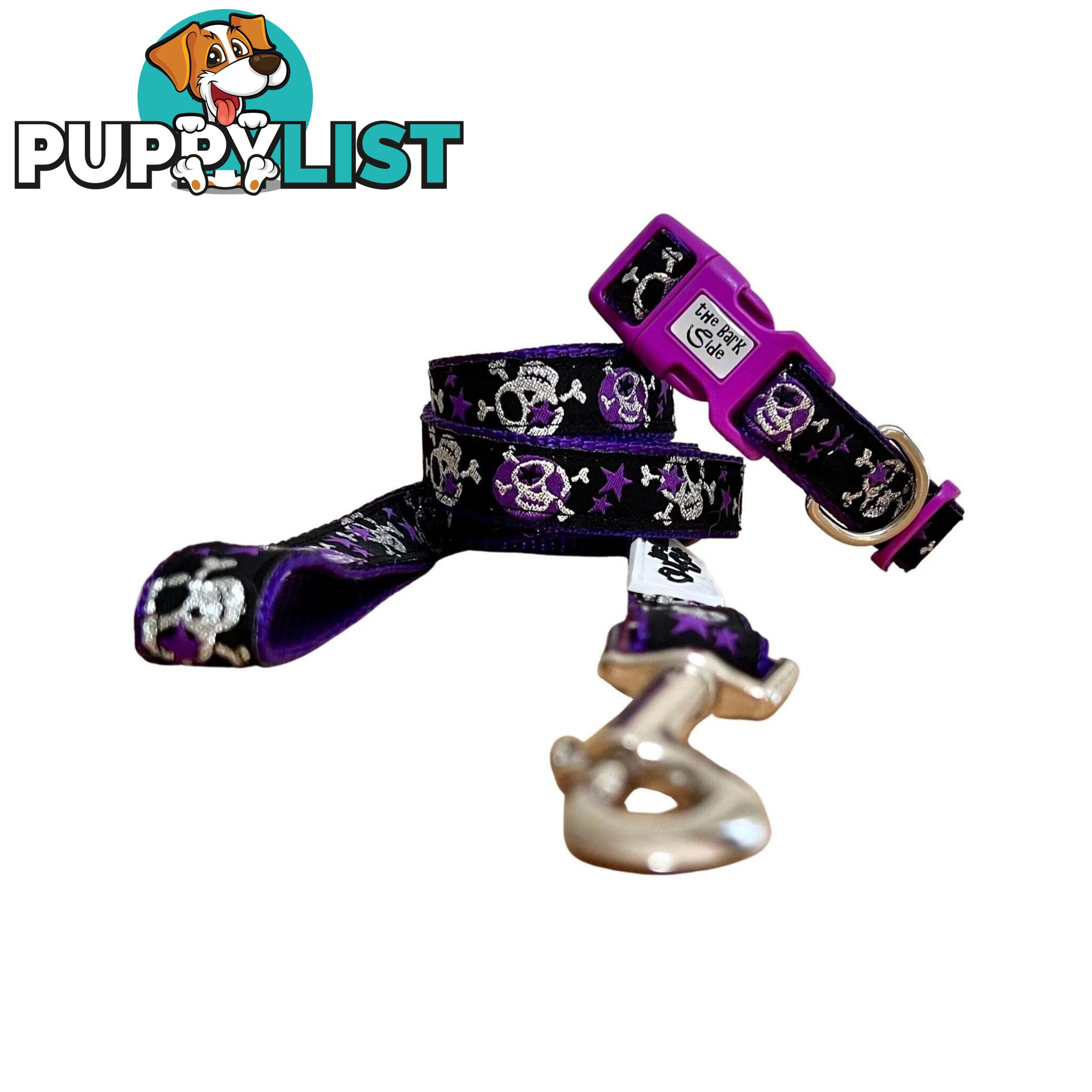 Skulls & Stars Dog Collar - Hand Made by The Bark Side - TBSSKUMEDBLU