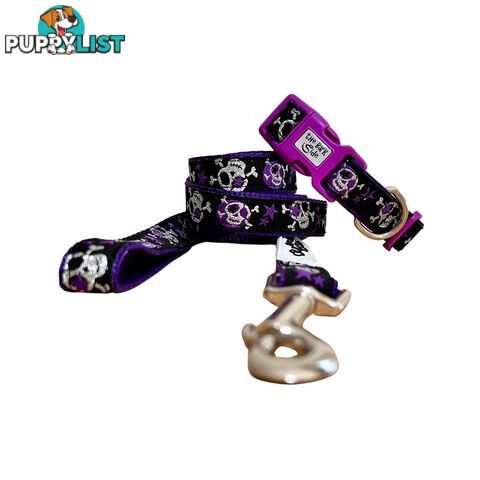 Skulls & Stars Dog Collar - Hand Made by The Bark Side - TBSSKUMEDBLU