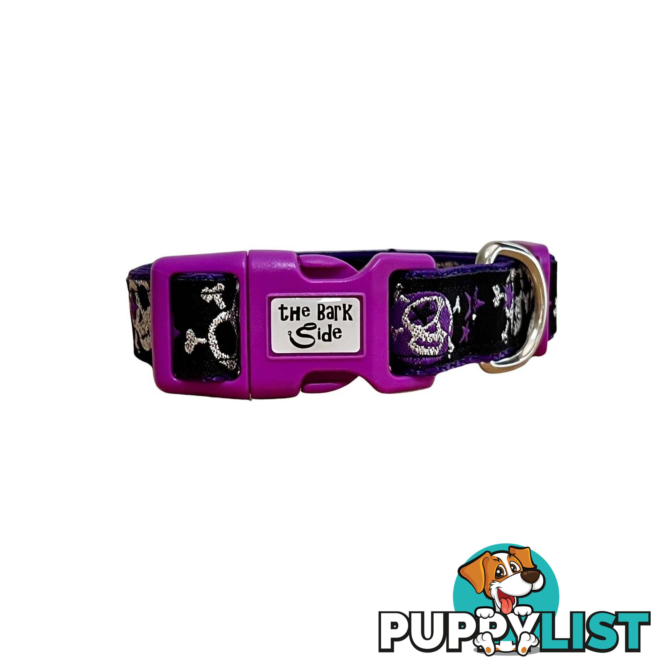 Skulls & Stars Dog Collar - Hand Made by The Bark Side - TBSSKUMEDBLU