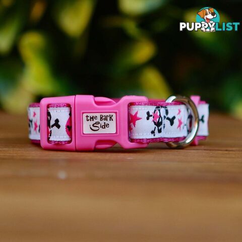 Skulls & Stars Dog Collar - Hand Made by The Bark Side - TBSSKUMEDBLU