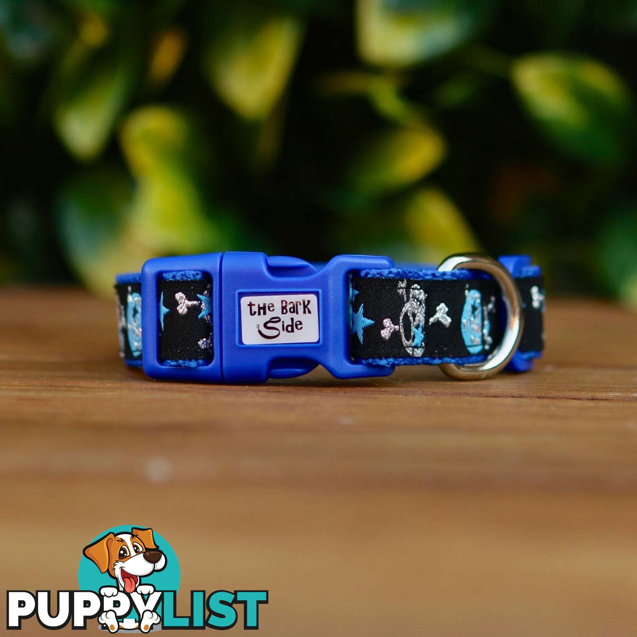 Skulls & Stars Dog Collar - Hand Made by The Bark Side - TBSSKUMEDBLU
