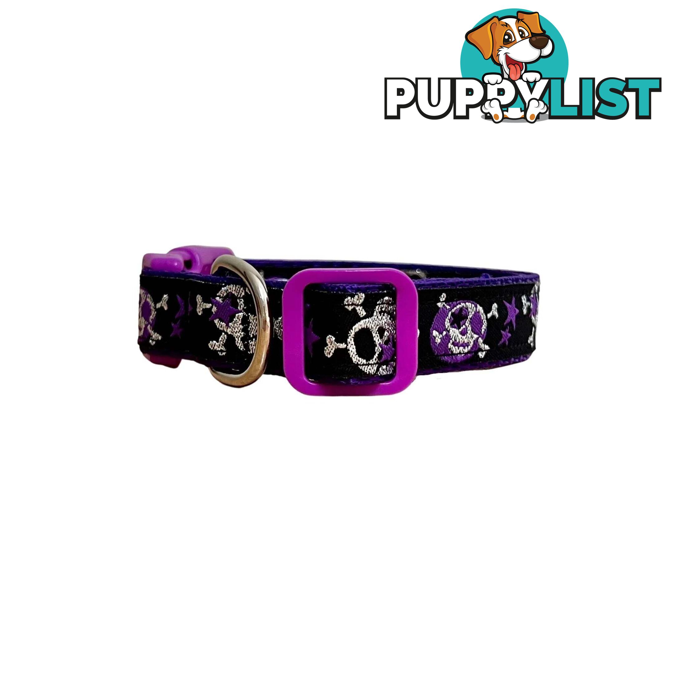 Skulls & Stars Dog Collar - Hand Made by The Bark Side - TBSSKUMEDBLU