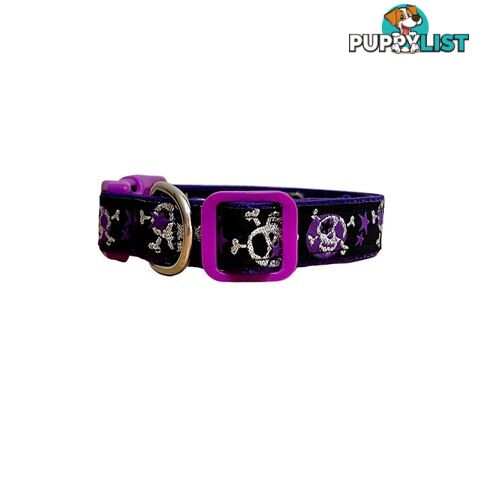 Skulls & Stars Dog Collar - Hand Made by The Bark Side - TBSSKUMEDBLU