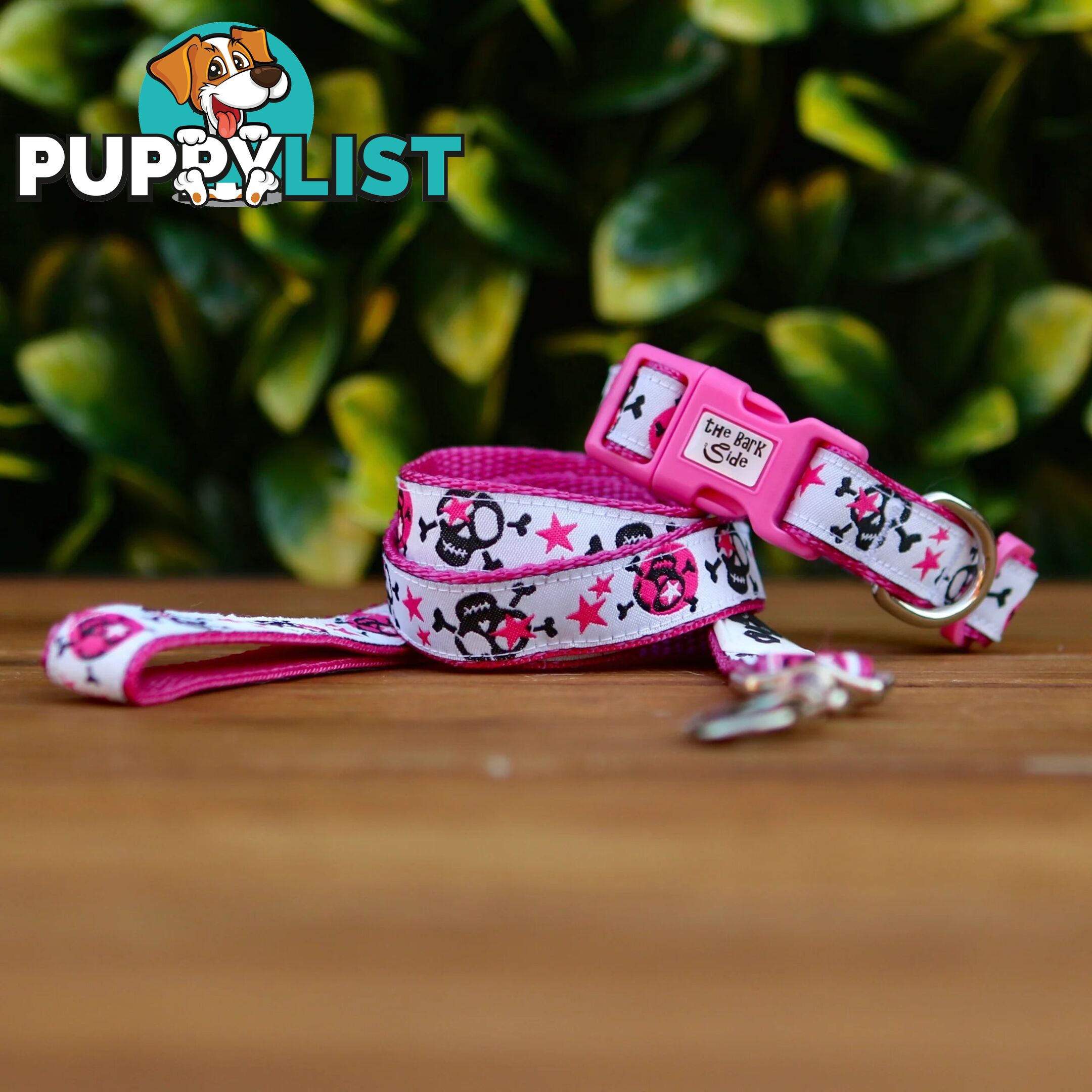 Skulls & Stars Dog Collar - Hand Made by The Bark Side - TBSSKUMEDBLU