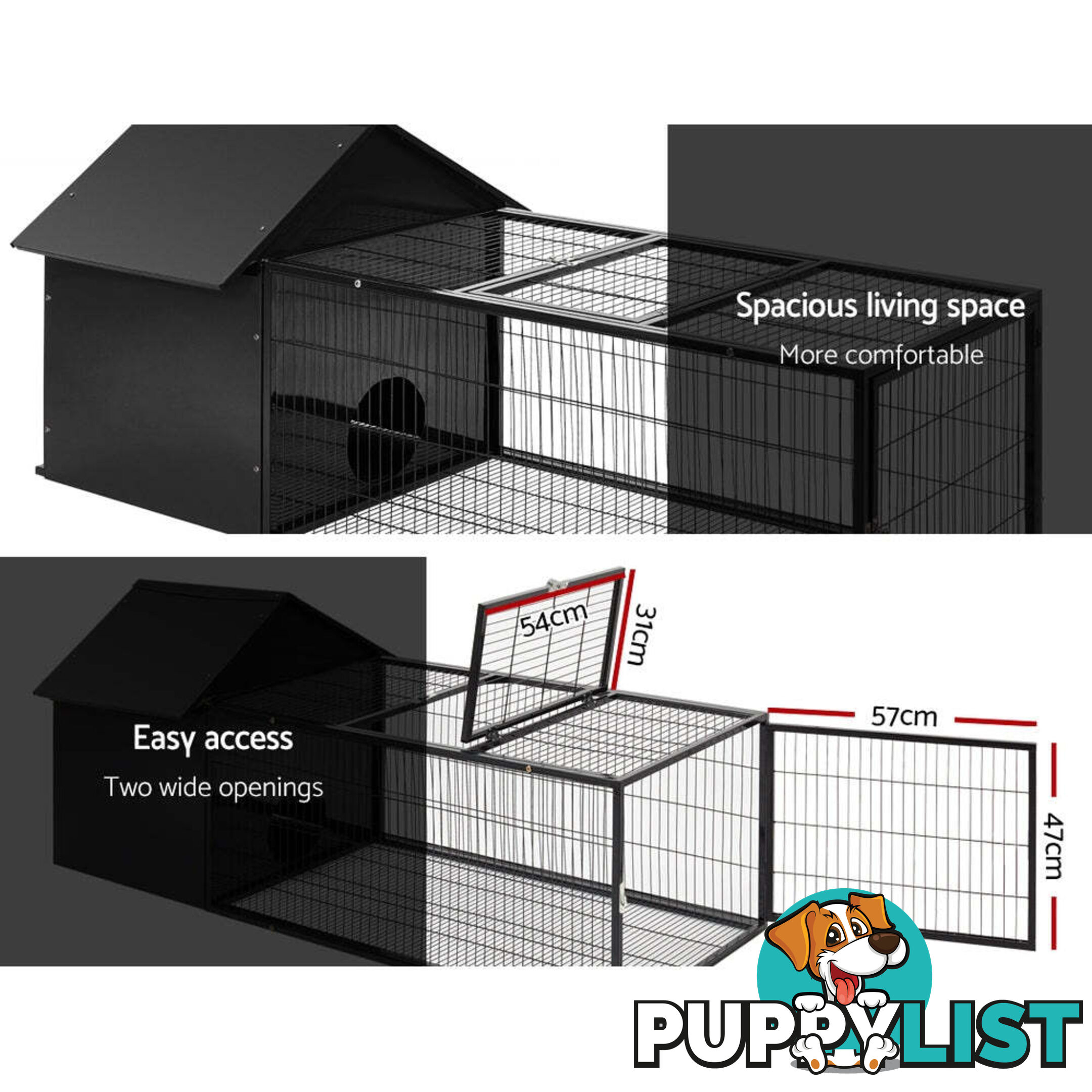 i.Pet Rabbit Cage Hutch 162x60cm Enclosure Metal - PET-RAB-CAGE-L160