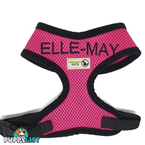 Doggie ID Harness Soft Air Mesh Personalised Embroidered - GC-HAR-ID-PNK-XL