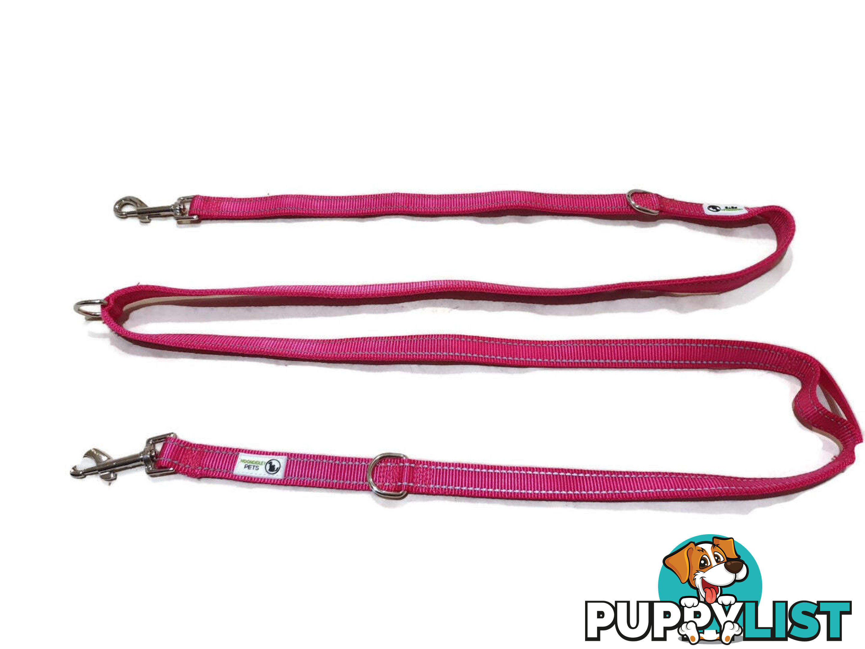 Multi Dog Lead - Nylon w/Reflective Stitching - Double Clip ,Coupler, Waist Belt, Short/Long, Quicktie Moondidley Pets - MDPLDMUL25LBLU