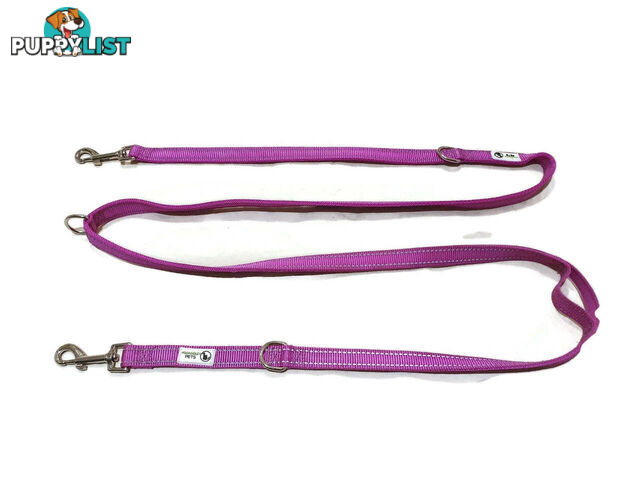 Multi Dog Lead - Nylon w/Reflective Stitching - Double Clip ,Coupler, Waist Belt, Short/Long, Quicktie Moondidley Pets - MDPLDMUL25LBLU