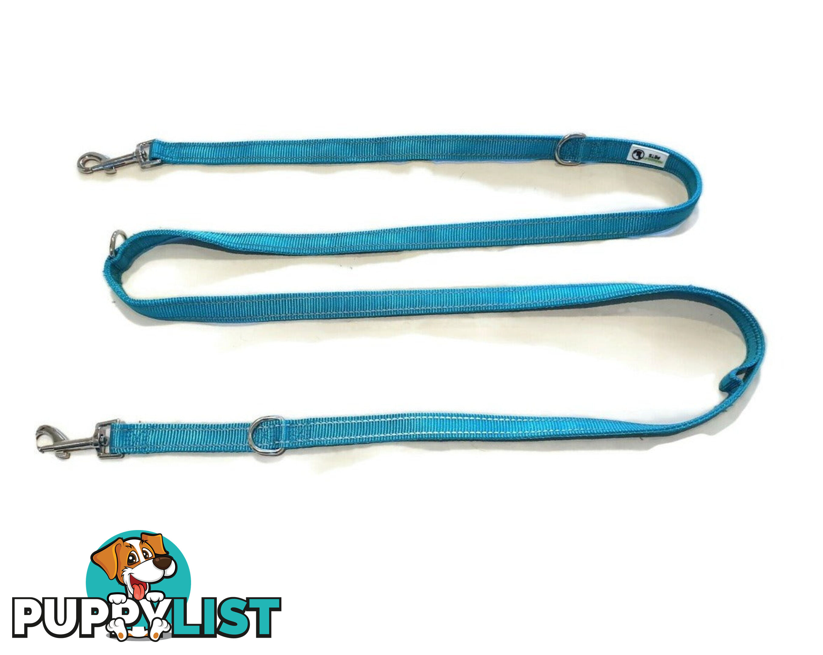 Multi Dog Lead - Nylon w/Reflective Stitching - Double Clip ,Coupler, Waist Belt, Short/Long, Quicktie Moondidley Pets - MDPLDMUL25LBLU