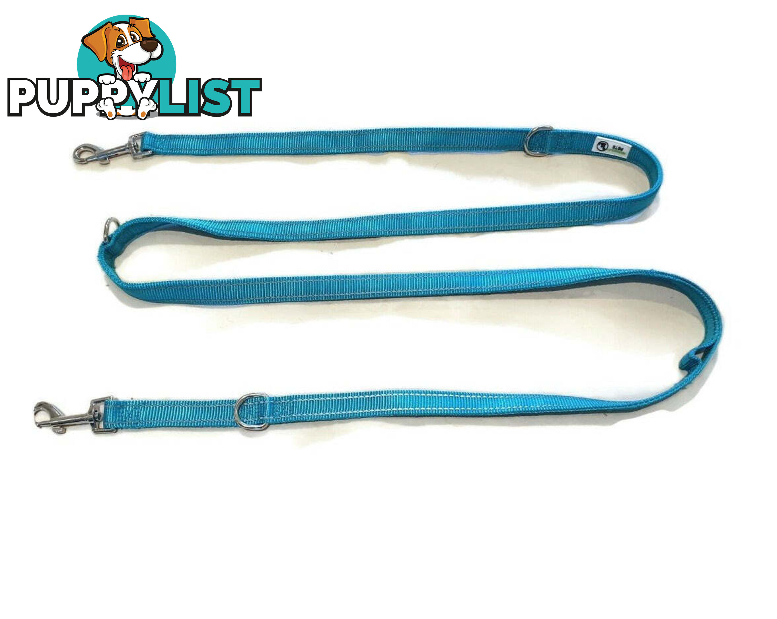 Multi Dog Lead - Nylon w/Reflective Stitching - Double Clip ,Coupler, Waist Belt, Short/Long, Quicktie Moondidley Pets - MDPLDMUL25LBLU