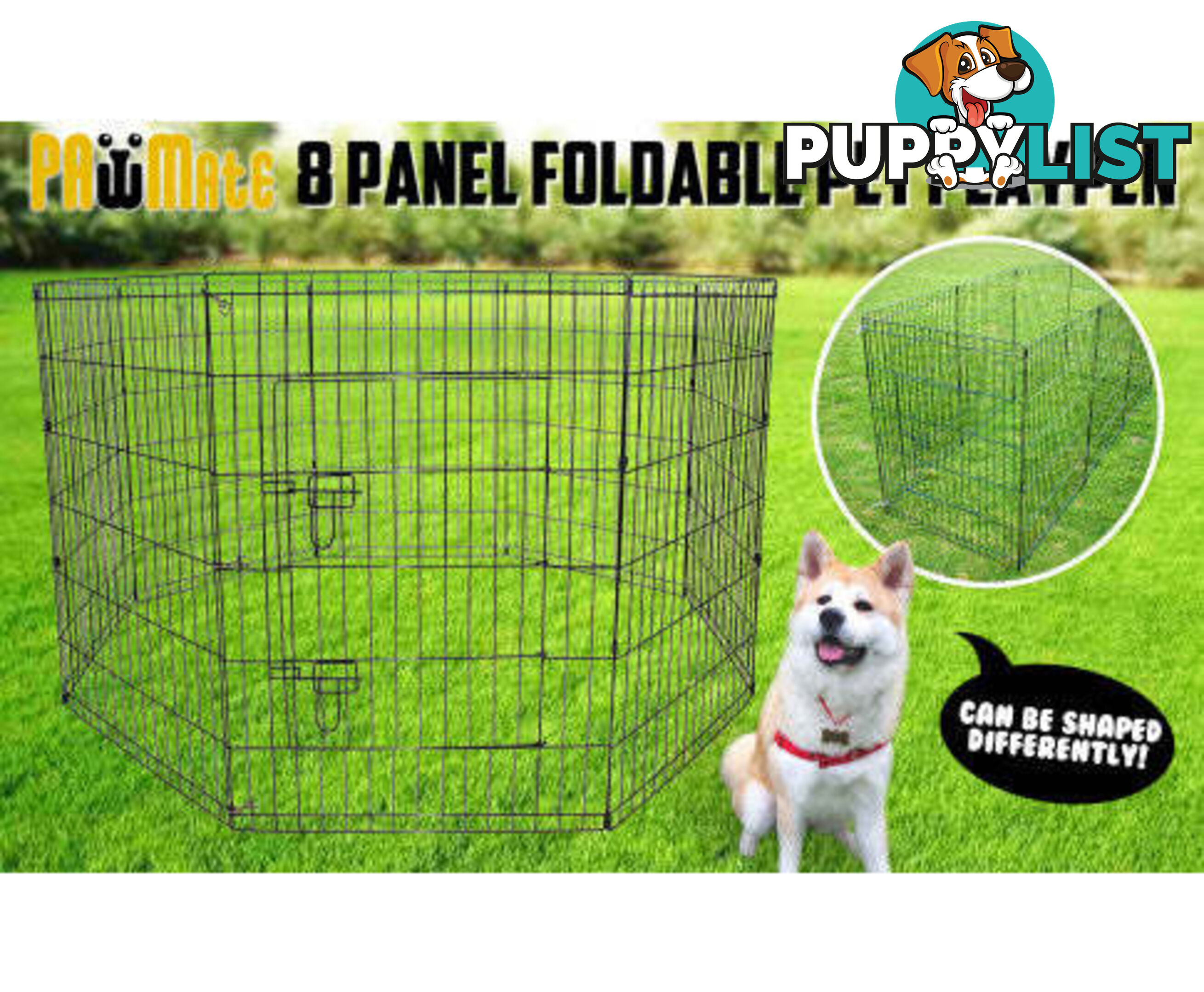 Paw Mate Pet Playpen 8 Panel Foldable Dog Cage + Cover - V274-PET-PP36-PPCV36-GN