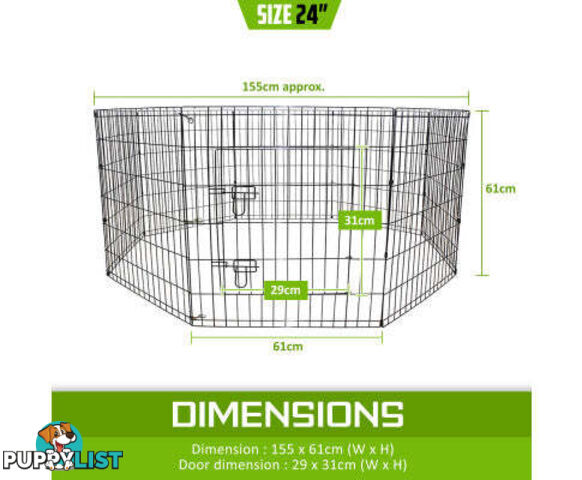 Paw Mate Pet Playpen 8 Panel Foldable Dog Cage + Cover - V274-PET-PP36-PPCV36-GN