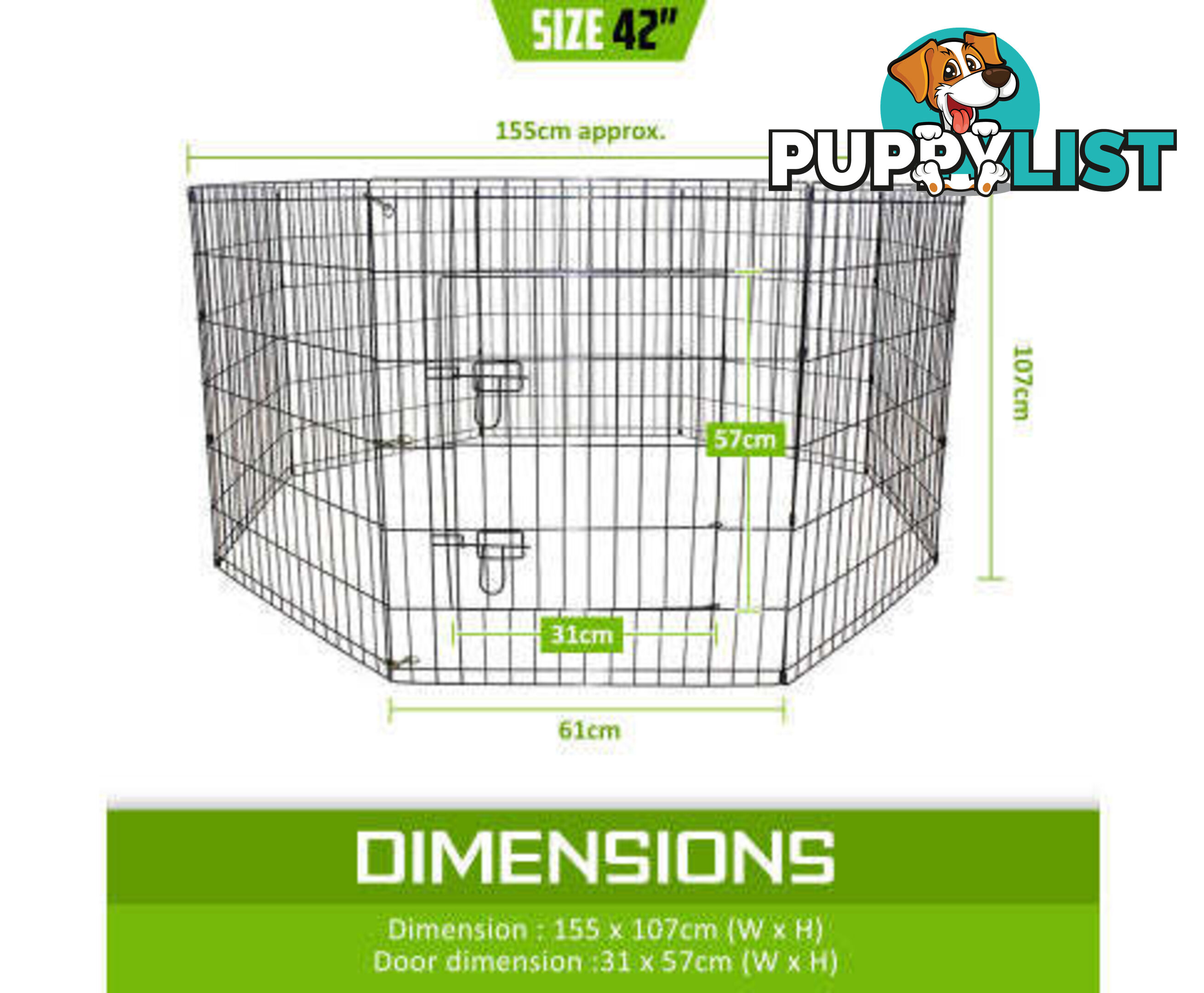 Paw Mate Pet Playpen 8 Panel Foldable Dog Cage + Cover - V274-PET-PP36-PPCV36-GN