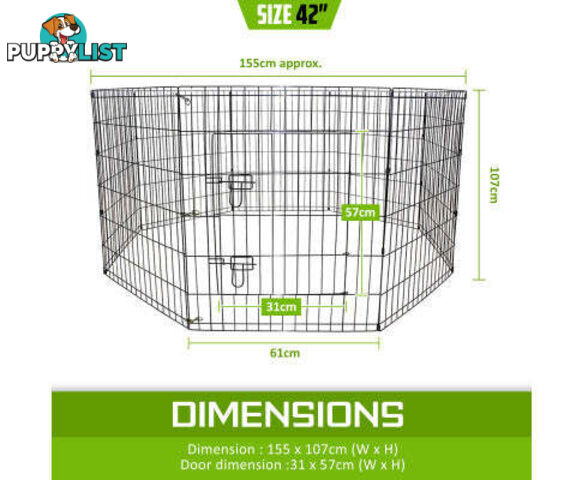 Paw Mate Pet Playpen 8 Panel Foldable Dog Cage + Cover - V274-PET-PP36-PPCV36-GN