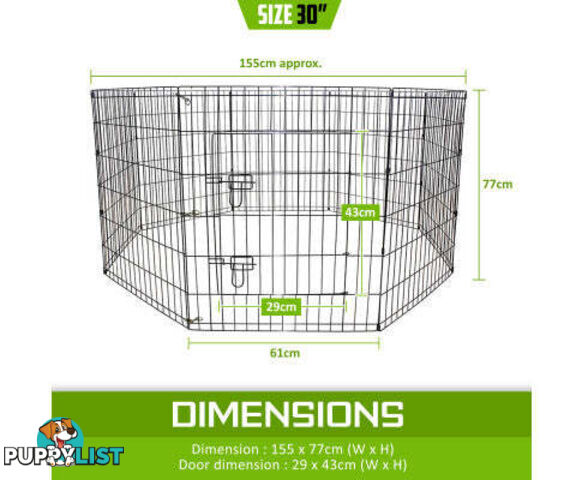 Paw Mate Pet Playpen 8 Panel Foldable Dog Cage + Cover - V274-PET-PP36-PPCV36-GN