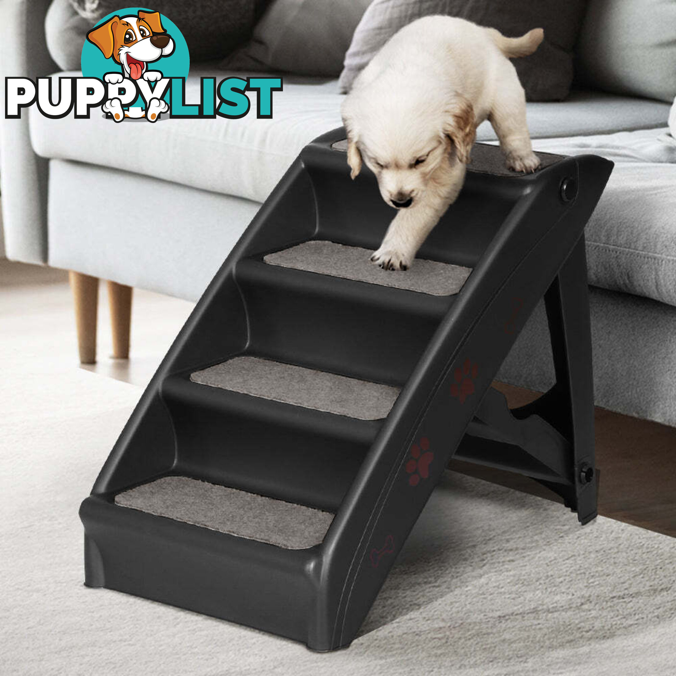 i.Pet Dog Ramp Steps For Bed Sofa Car Pet Stairs Ladder Portable Foldable Black - FDR-D-433-BK