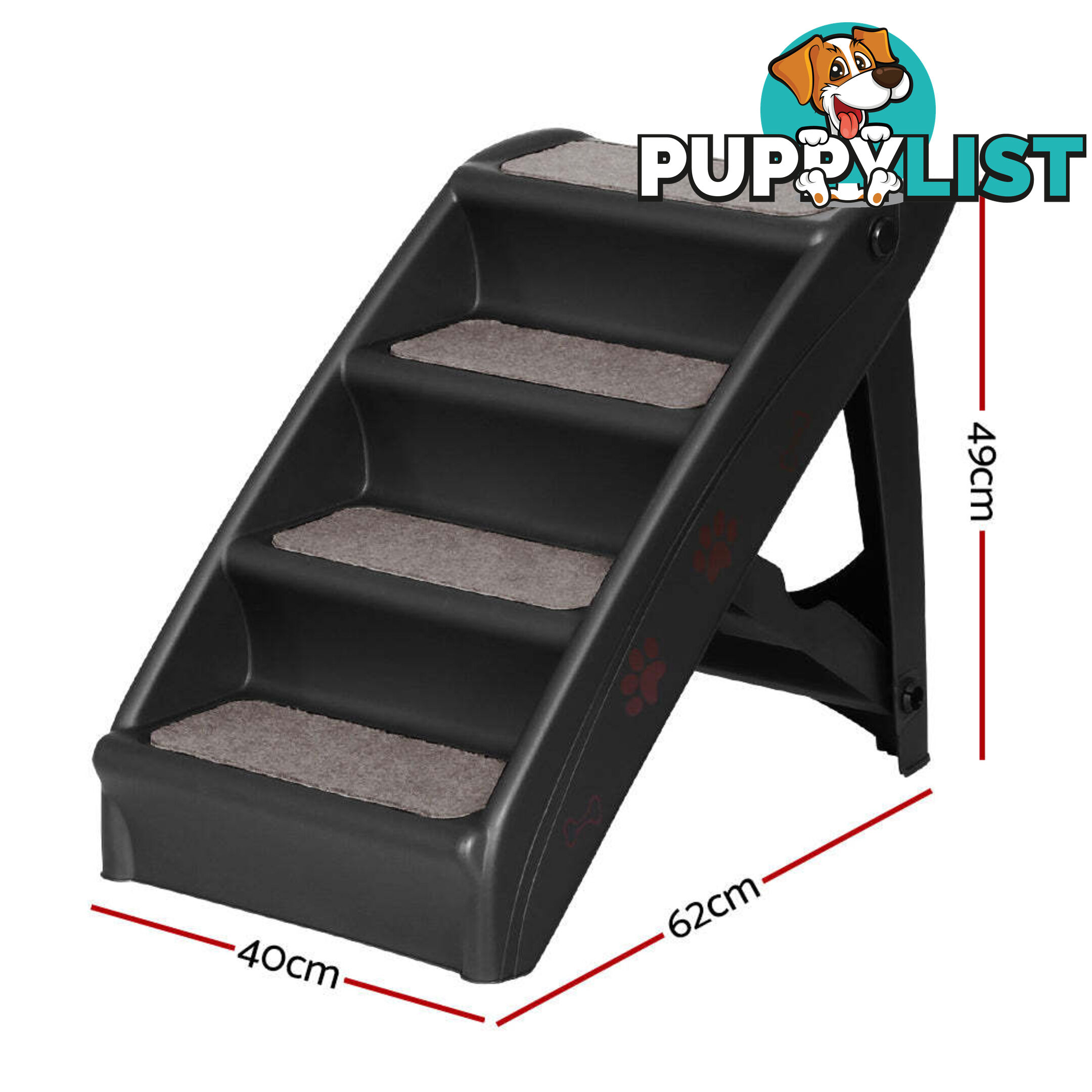 i.Pet Dog Ramp Steps For Bed Sofa Car Pet Stairs Ladder Portable Foldable Black - FDR-D-433-BK