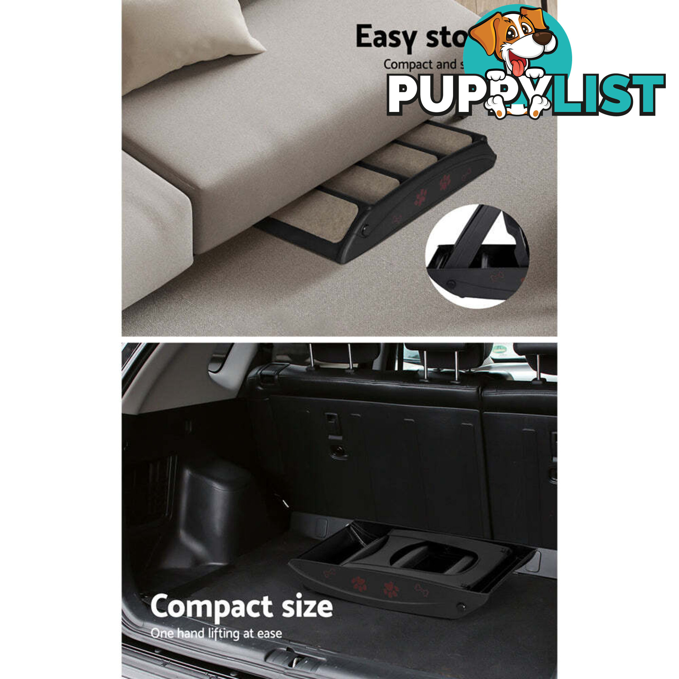 i.Pet Dog Ramp Steps For Bed Sofa Car Pet Stairs Ladder Portable Foldable Black - FDR-D-433-BK