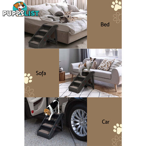 i.Pet Dog Ramp Steps For Bed Sofa Car Pet Stairs Ladder Portable Foldable Black - FDR-D-433-BK