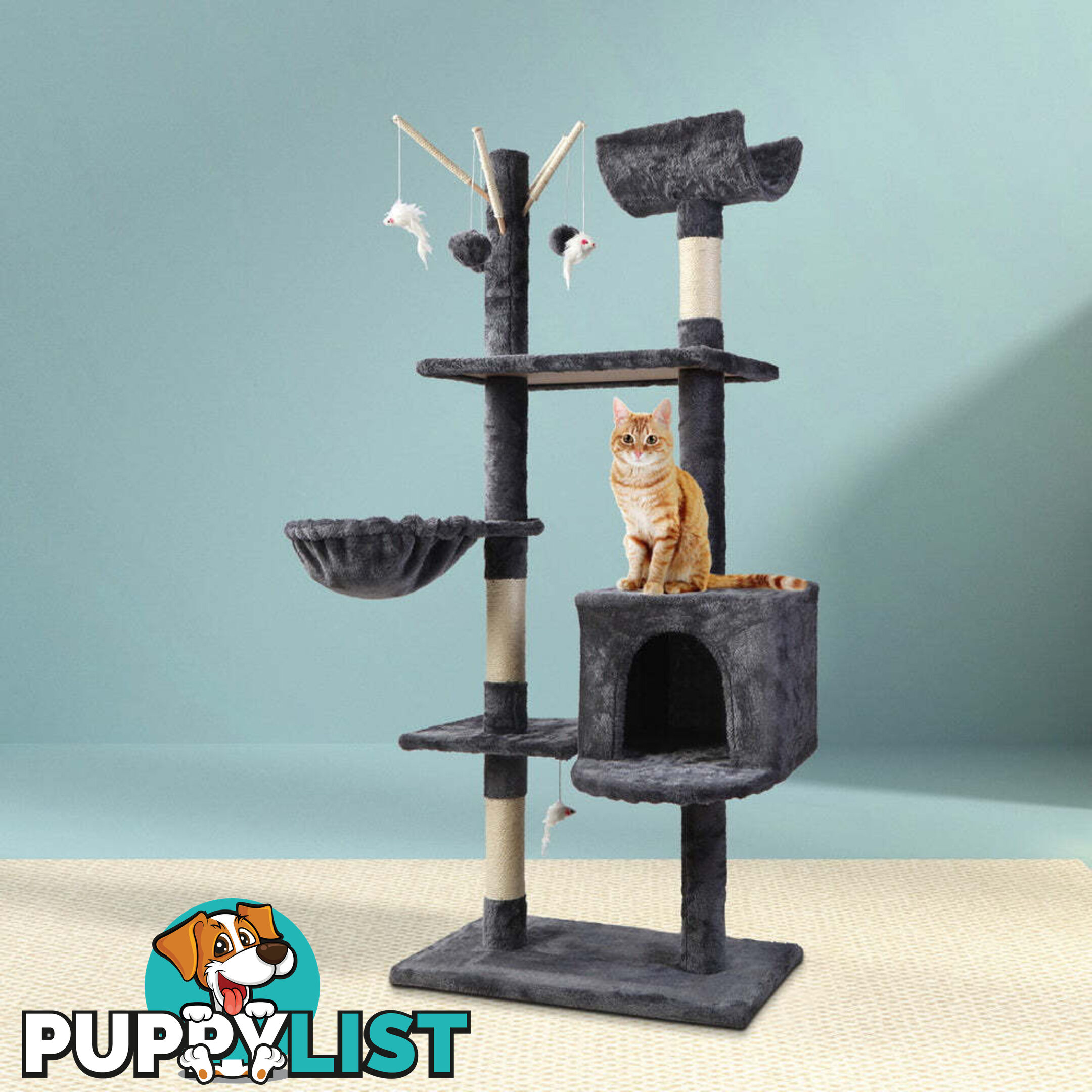 i.Pet Cat Tree 140cm Tower Scratching Post Scratcher Trees Toys Condo Bed Grey - PET-CAT-FL08-GR