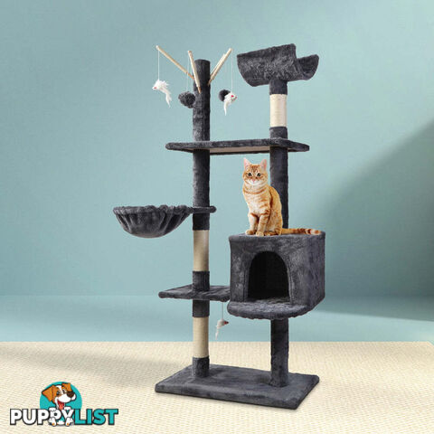 i.Pet Cat Tree 140cm Tower Scratching Post Scratcher Trees Toys Condo Bed Grey - PET-CAT-FL08-GR