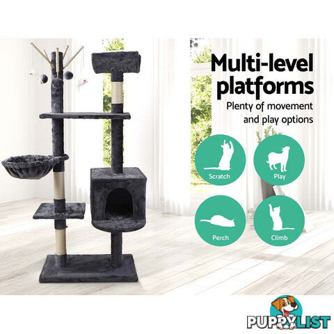 i.Pet Cat Tree 140cm Tower Scratching Post Scratcher Trees Toys Condo Bed Grey - PET-CAT-FL08-GR