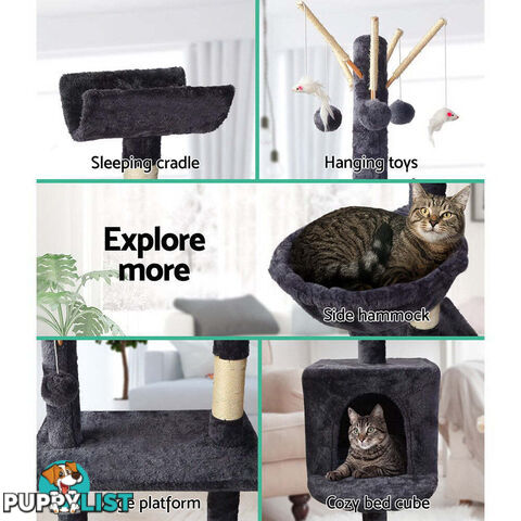 i.Pet Cat Tree 140cm Tower Scratching Post Scratcher Trees Toys Condo Bed Grey - PET-CAT-FL08-GR