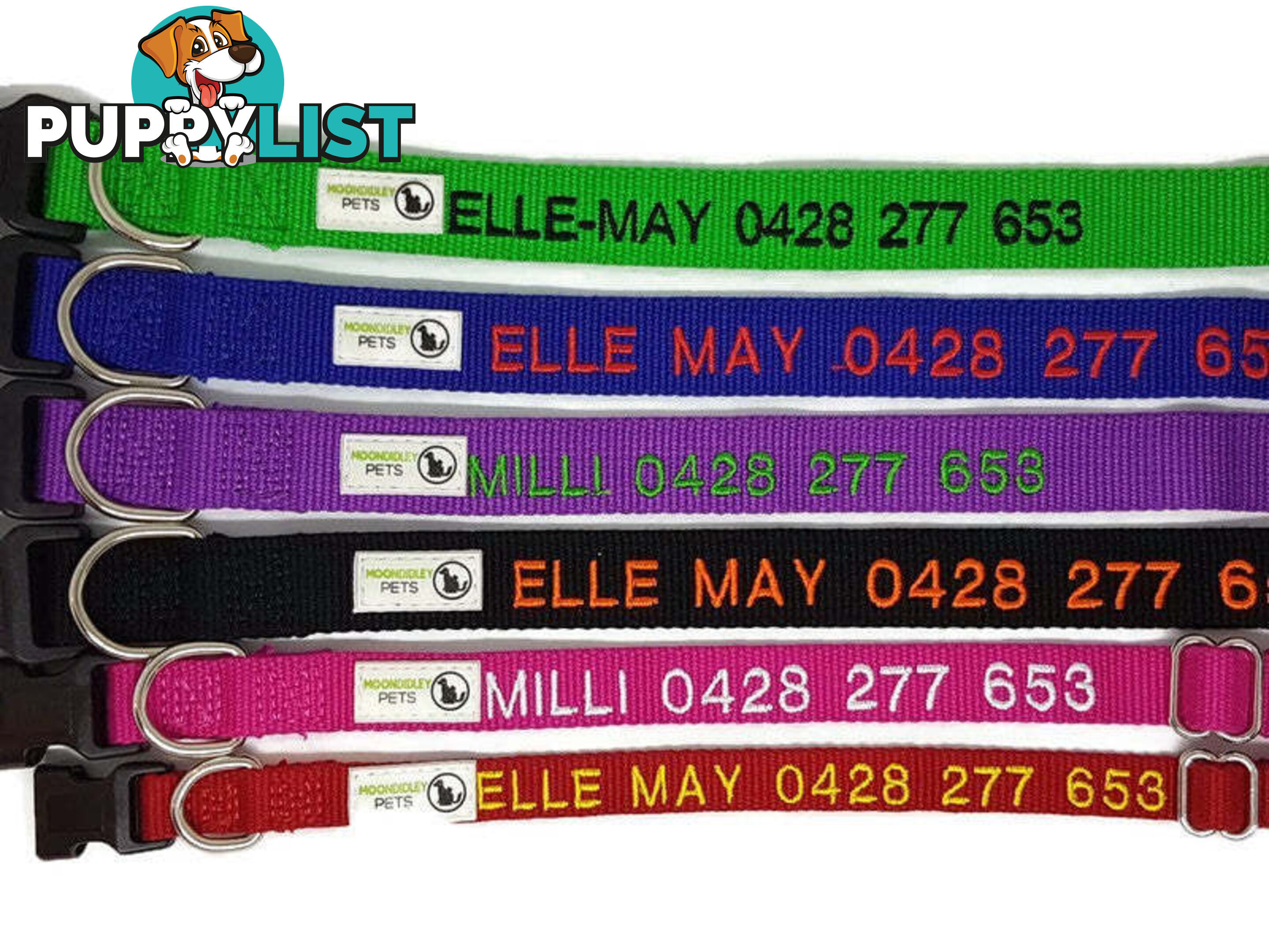 Doggie ID Collar Bamboo Fibre Personalised Embroidered - CCB-CO-001-SRD-NO