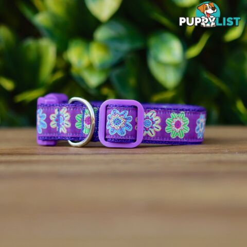 Purple Flower Dog Collar - Hand Made by The Bark Side - TBSFLOMED