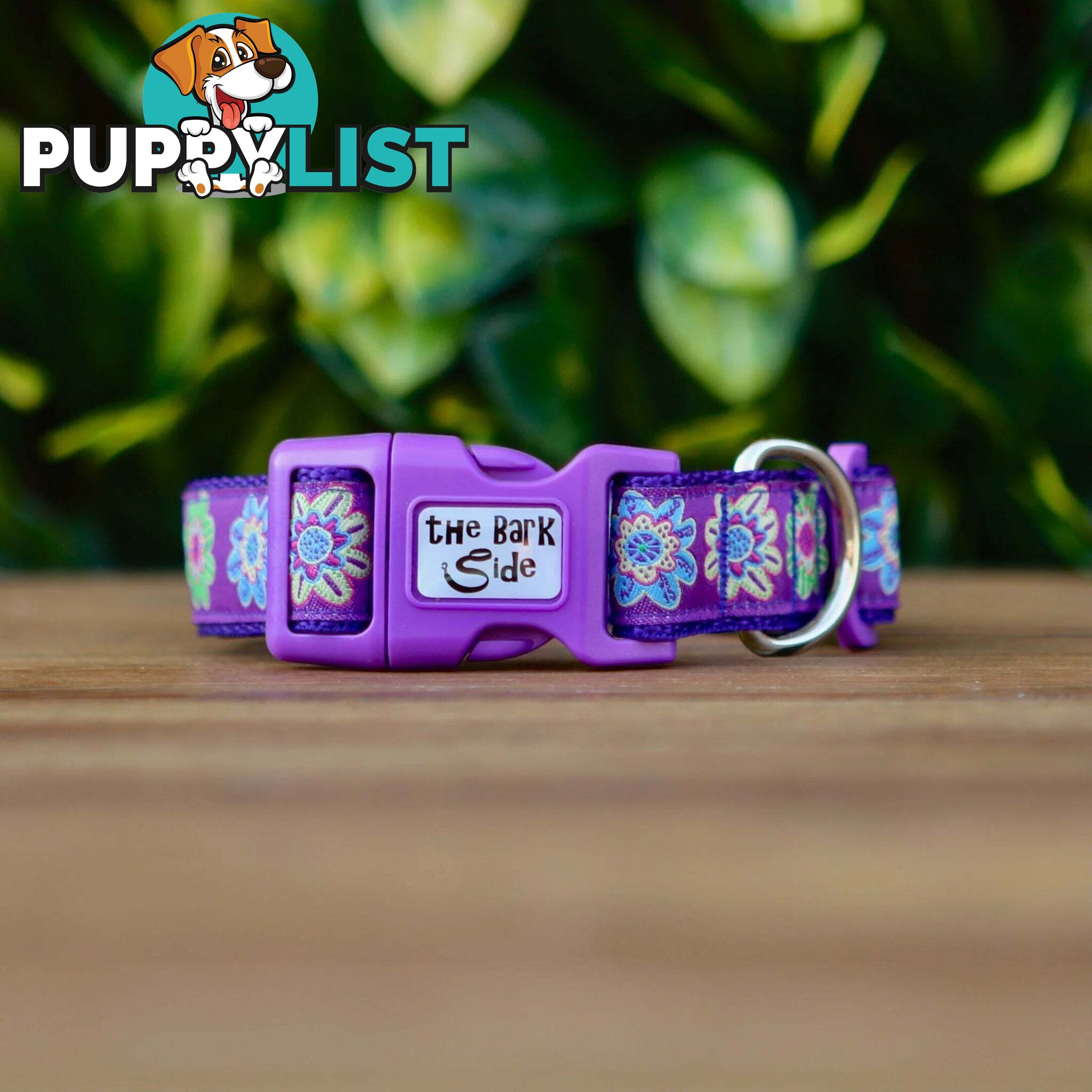 Purple Flower Dog Collar - Hand Made by The Bark Side - TBSFLOMED