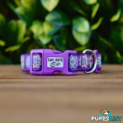 Purple Flower Dog Collar - Hand Made by The Bark Side - TBSFLOMED