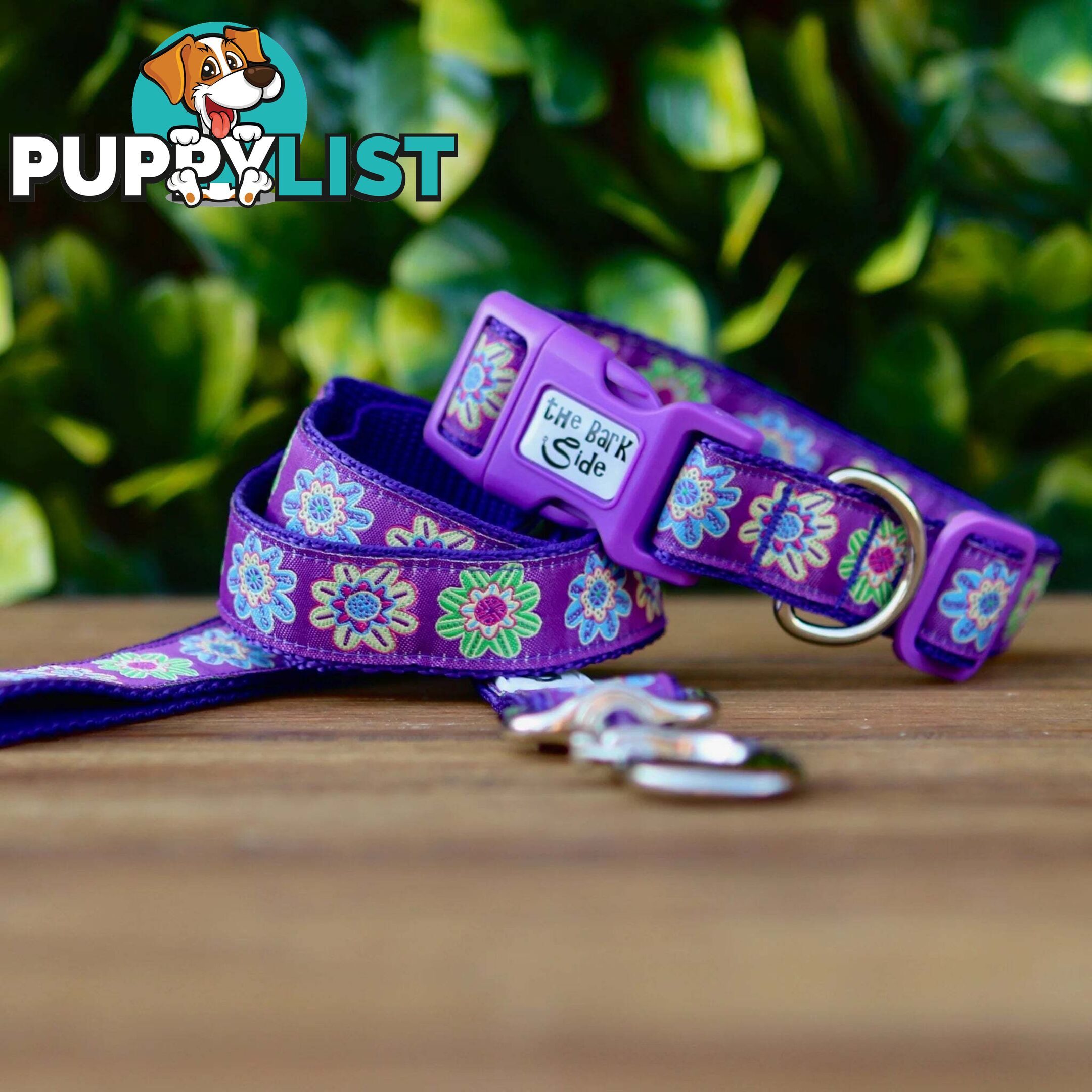 Purple Flower Dog Collar - Hand Made by The Bark Side - TBSFLOMED