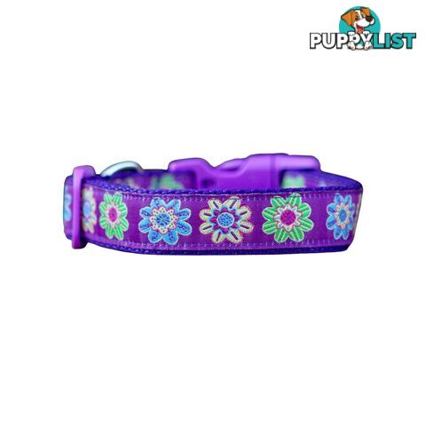 Purple Flower Dog Collar - Hand Made by The Bark Side - TBSFLOMED