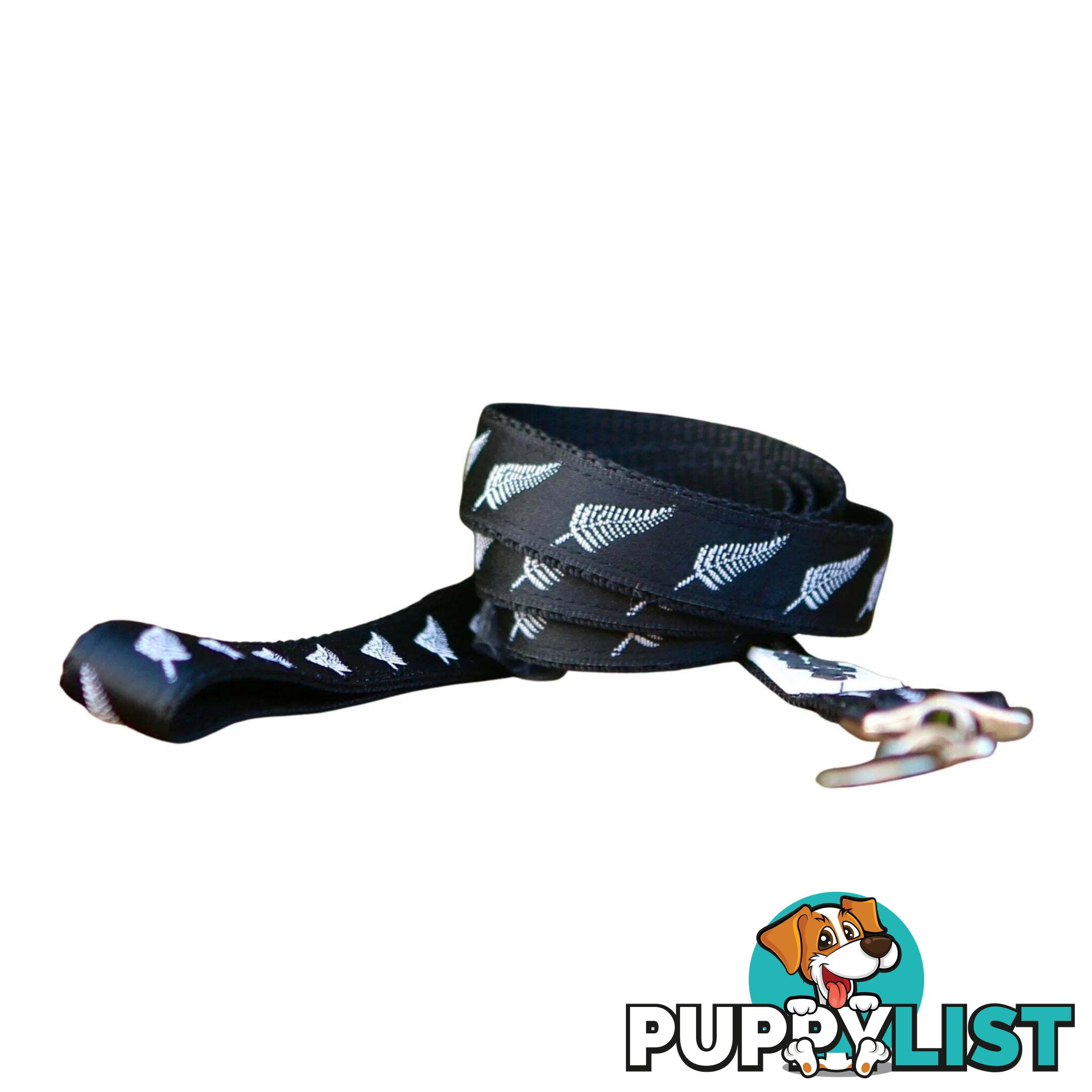 Silver Ferns Dog Lead / New Zealand / All Blacks / Dog Leash - Hand Made by The Bark Side - TBSLDSIL201.8