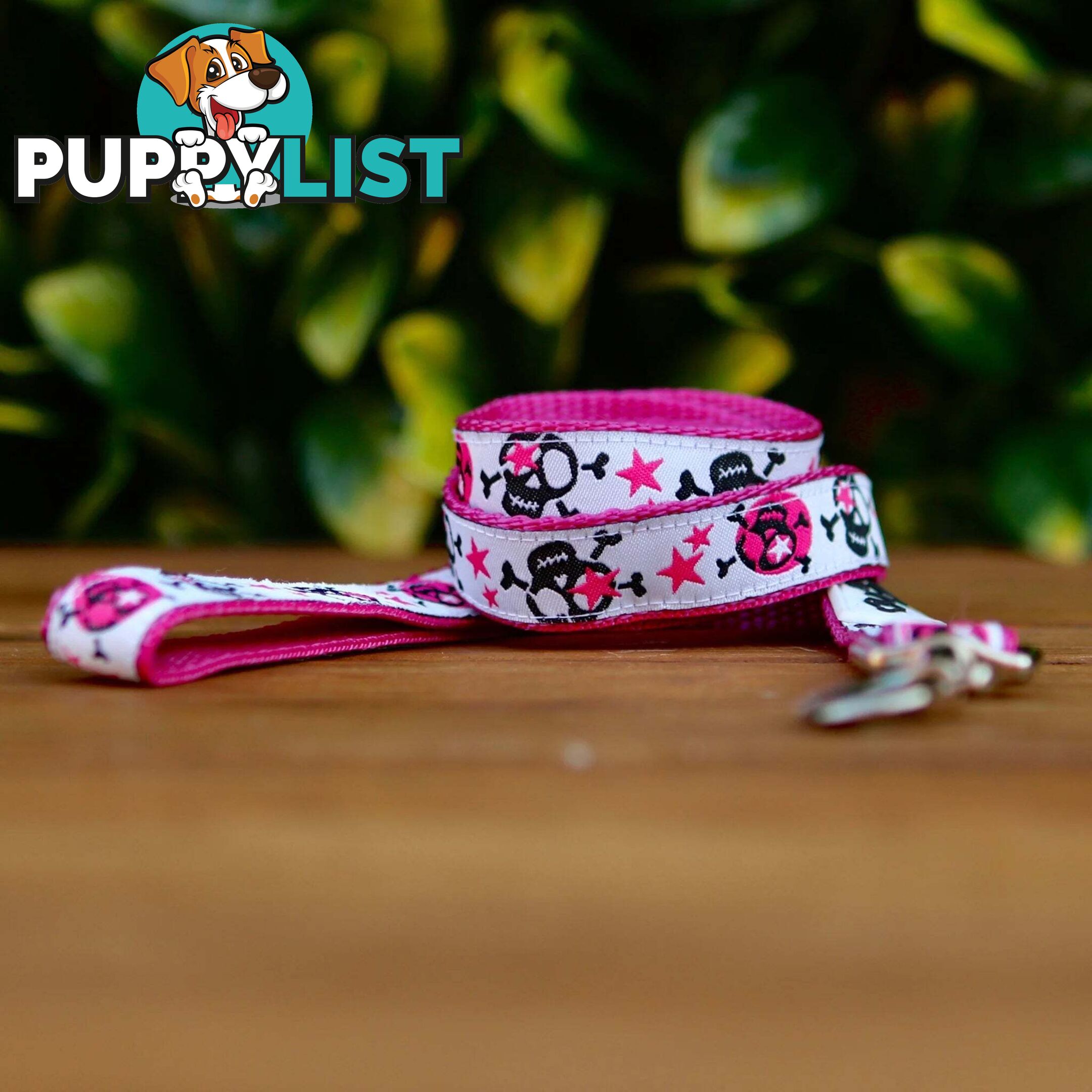 Skulls & Stars Dog Lead / Dog Leash - Hand Made by The Bark Side - TBSLDSKULPNK201.5