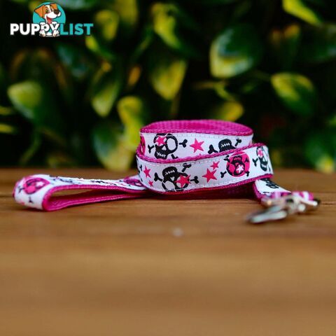 Skulls & Stars Dog Lead / Dog Leash - Hand Made by The Bark Side - TBSLDSKULPNK201.5