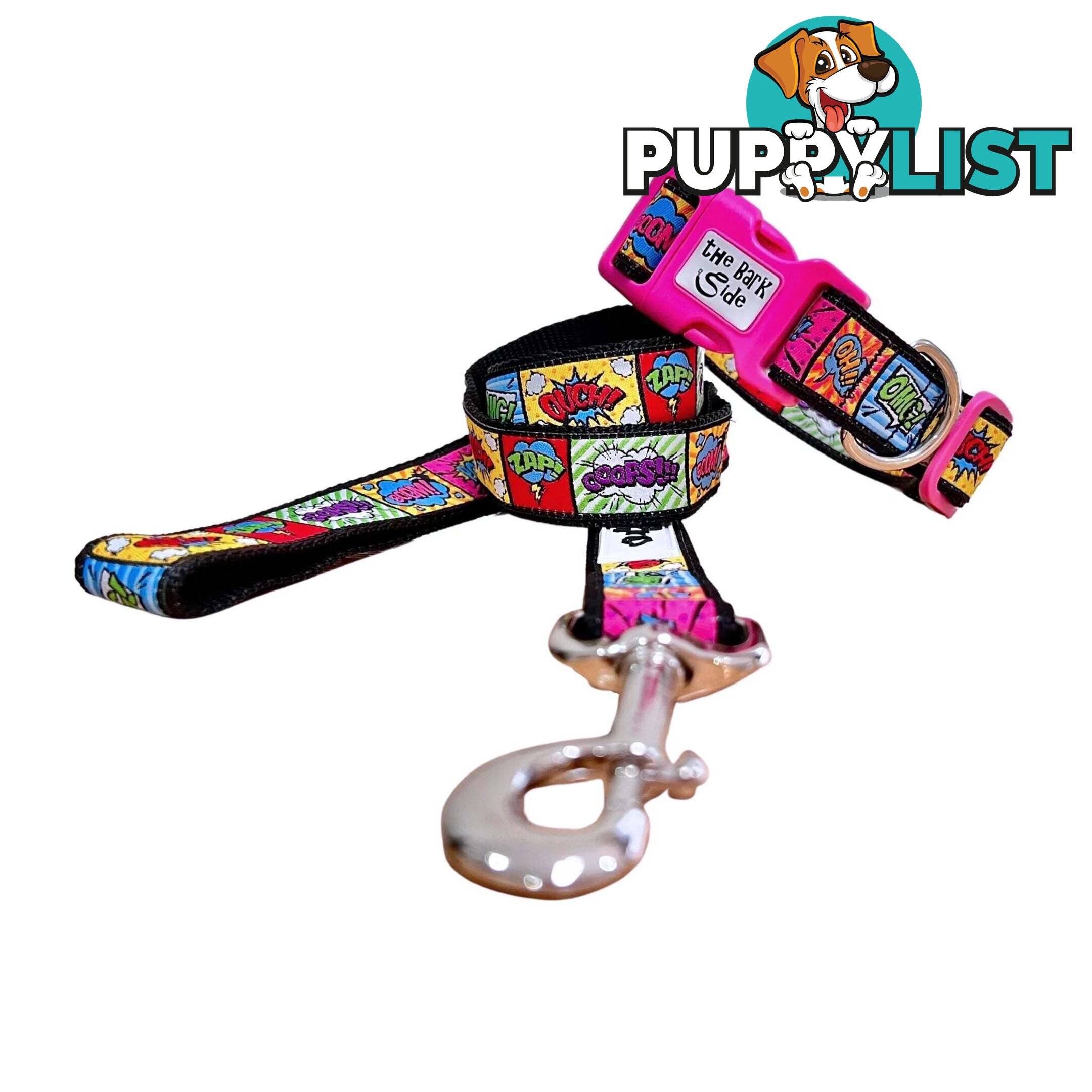 Comic Mania Dog Collar / XS - L - Hand Made by The Bark Side - TBSCOMMEDBLU