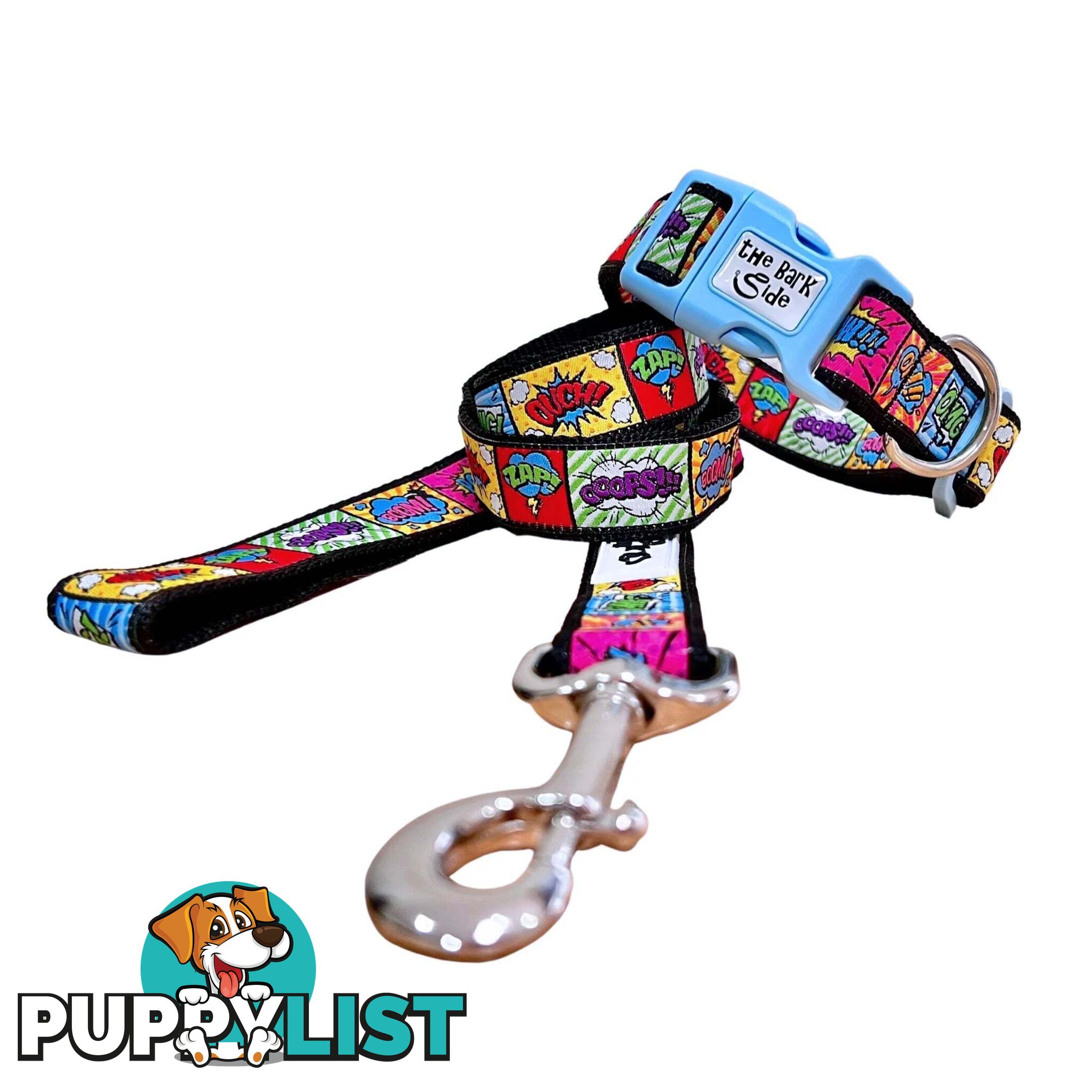 Comic Mania Dog Collar / XS - L - Hand Made by The Bark Side - TBSCOMMEDBLU