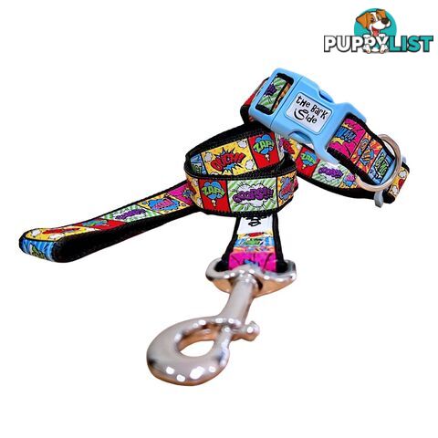 Comic Mania Dog Collar / XS - L - Hand Made by The Bark Side - TBSCOMMEDBLU