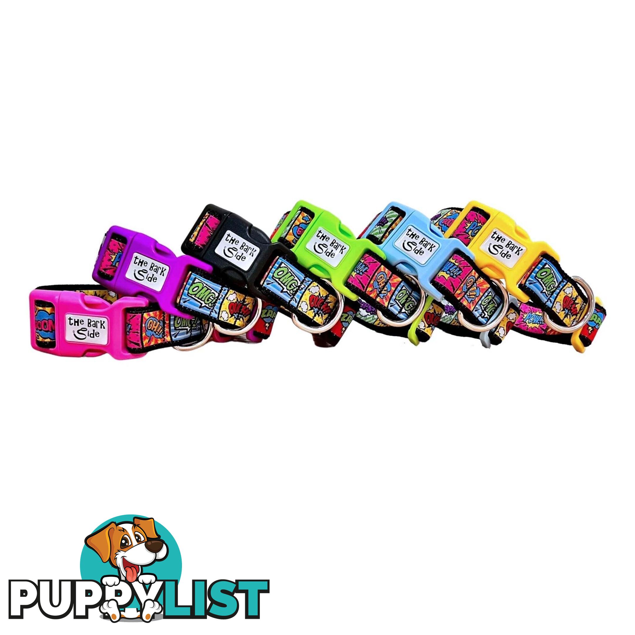 Comic Mania Dog Collar / XS - L - Hand Made by The Bark Side - TBSCOMMEDBLU
