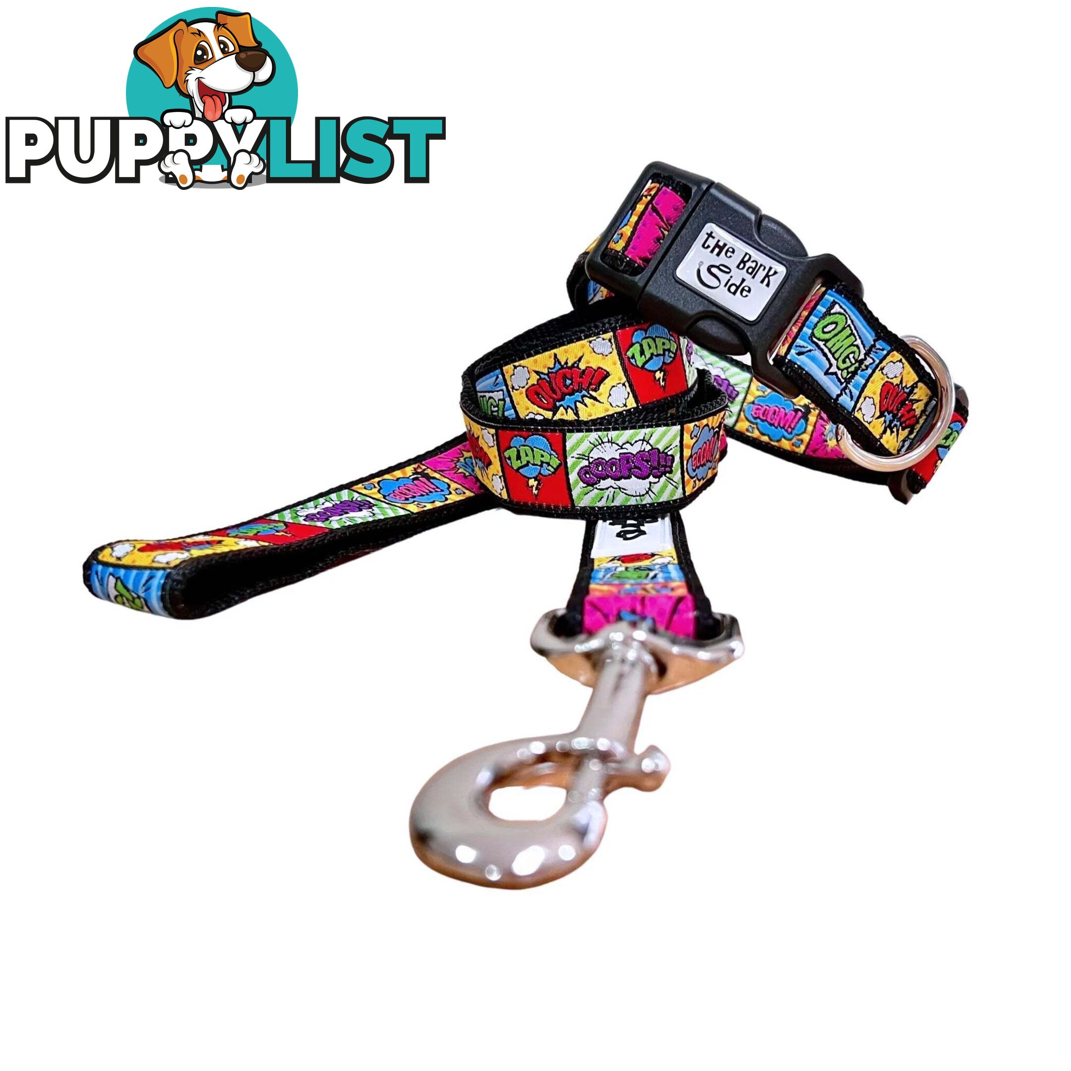 Comic Mania Dog Collar / XS - L - Hand Made by The Bark Side - TBSCOMMEDBLU