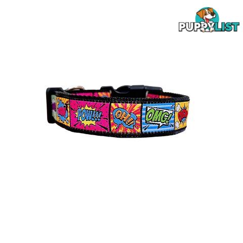 Comic Mania Dog Collar / XS - L - Hand Made by The Bark Side - TBSCOMMEDBLU