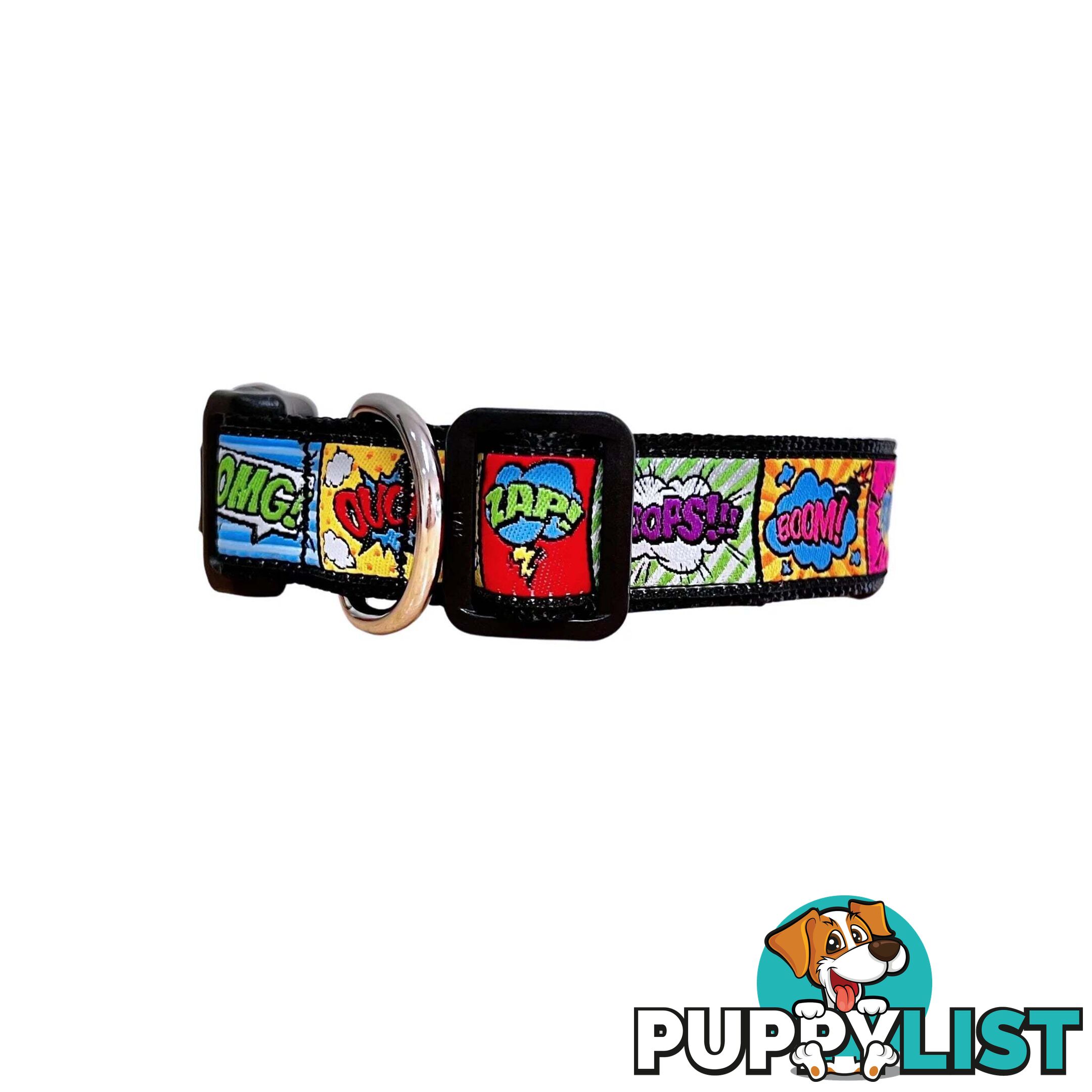 Comic Mania Dog Collar / XS - L - Hand Made by The Bark Side - TBSCOMMEDBLU