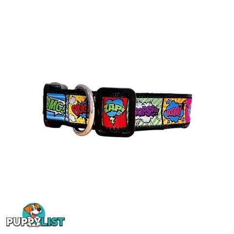 Comic Mania Dog Collar / XS - L - Hand Made by The Bark Side - TBSCOMMEDBLU