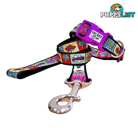 Comic Mania Dog Collar / XS - L - Hand Made by The Bark Side - TBSCOMMEDBLU