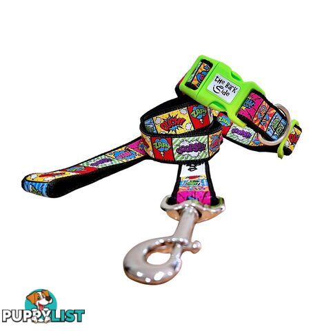Comic Mania Dog Collar / XS - L - Hand Made by The Bark Side - TBSCOMMEDBLU