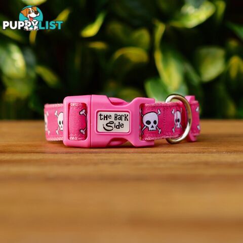 Pink Skulls Dog Collar - Hand Made by The Bark Side - TBSSKULLGE