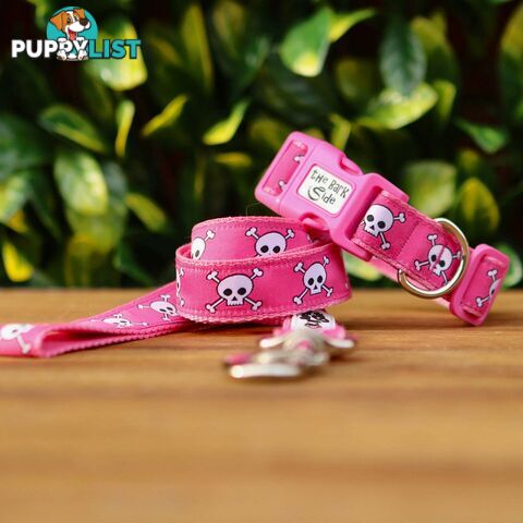 Pink Skulls Dog Collar - Hand Made by The Bark Side - TBSSKULLGE