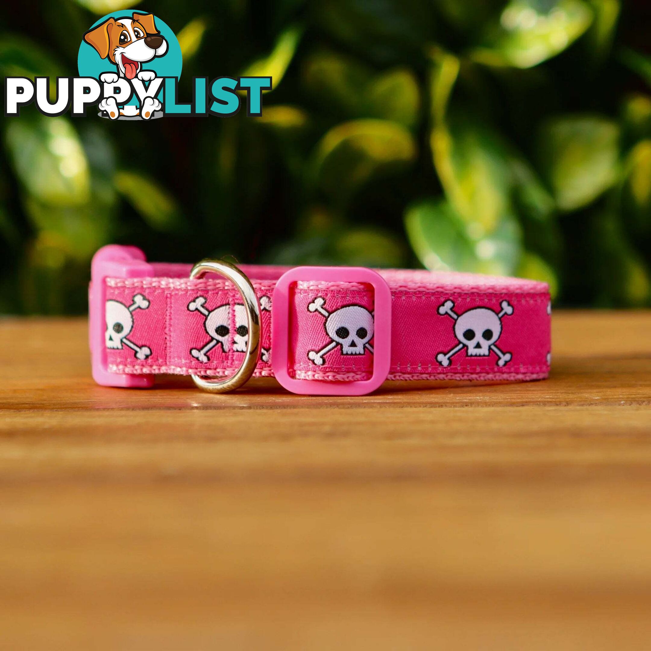 Pink Skulls Dog Collar - Hand Made by The Bark Side - TBSSKULLGE